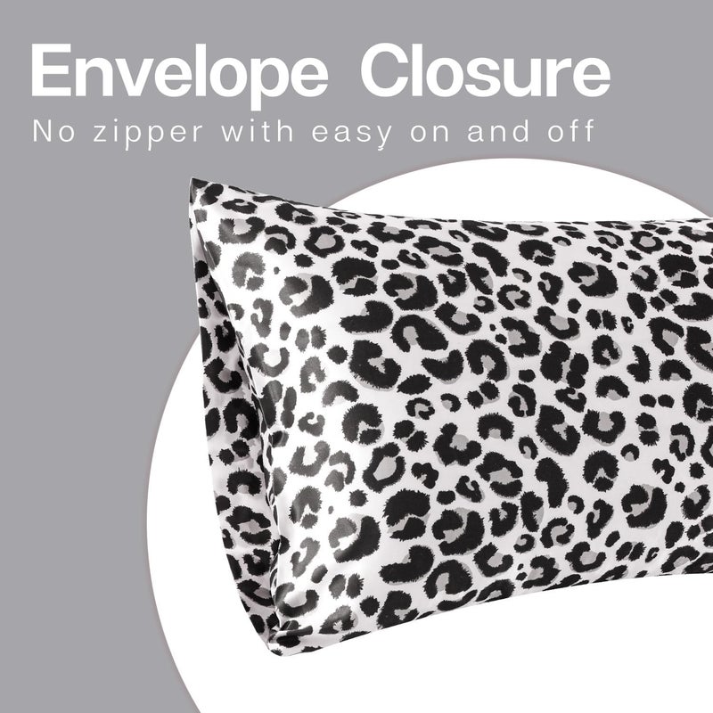 MR&HM Satin Body Pillow Cover, Soft and Breathable Body Pillow Case with Envelope Closure, Cooling and Silky Long Pillowcase for Hair and Skin,Grey (20x54, White Leopard) - Image 4