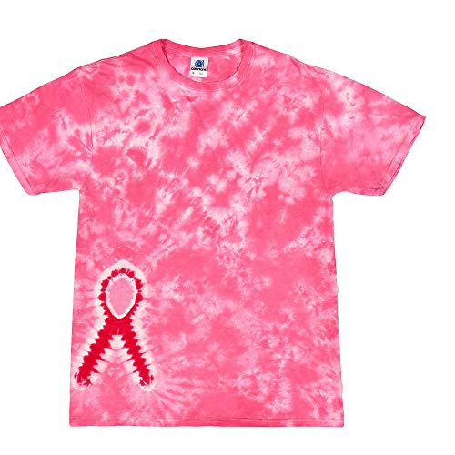 Colortone Pink Ribbon Breast Cancer Awareness Tie Dye T-Shirt for Women and Men, Medium - Image 1