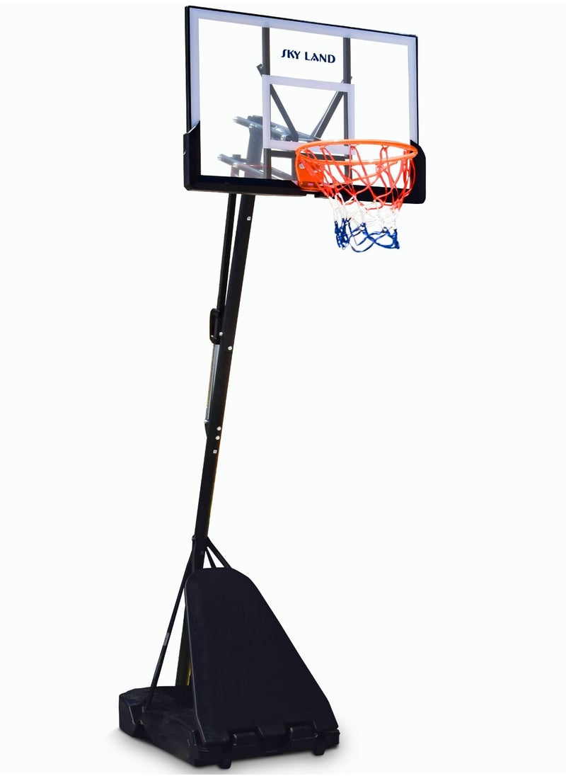 Sky Land Sports Basketball Hoop Stand Set with Adjustable Height Of 8-10 ft for Adults, 44" Shatterproof Acrylic Backboard | Shooting Hoop with Wheels for Basketball Sports Indoor/Outdoor  - Image 1
