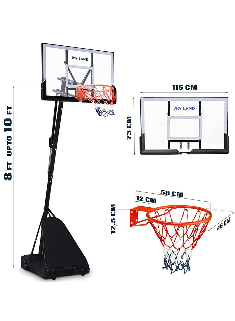 Sky Land Sports Basketball Hoop Stand Set with Adjustable Height Of 8-10 ft for Adults, 44" Shatterproof Acrylic Backboard | Shooting Hoop with Wheels for Basketball Sports Indoor/Outdoor  - Image 3