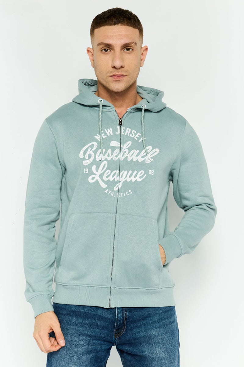 Threadbare Men Graphic Print Long Sleeve Hoodie, Slate Blue - Image 1