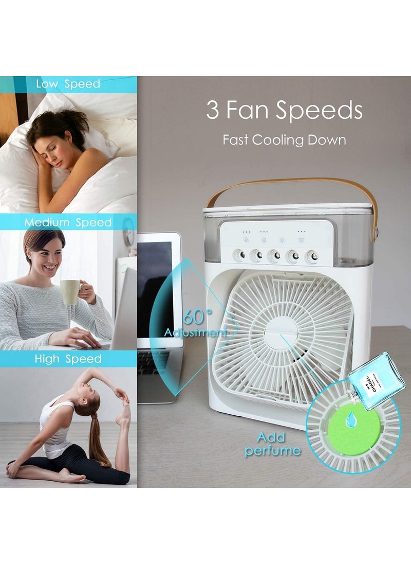Dwariyan 3 in 1 Air Conditioner Mini Cooler For Room Cooling Mini Evaporative Portable Cooling Fan with 7Color LED 3 Speeds 5 Sprays Modes And Timer for Home Office Use