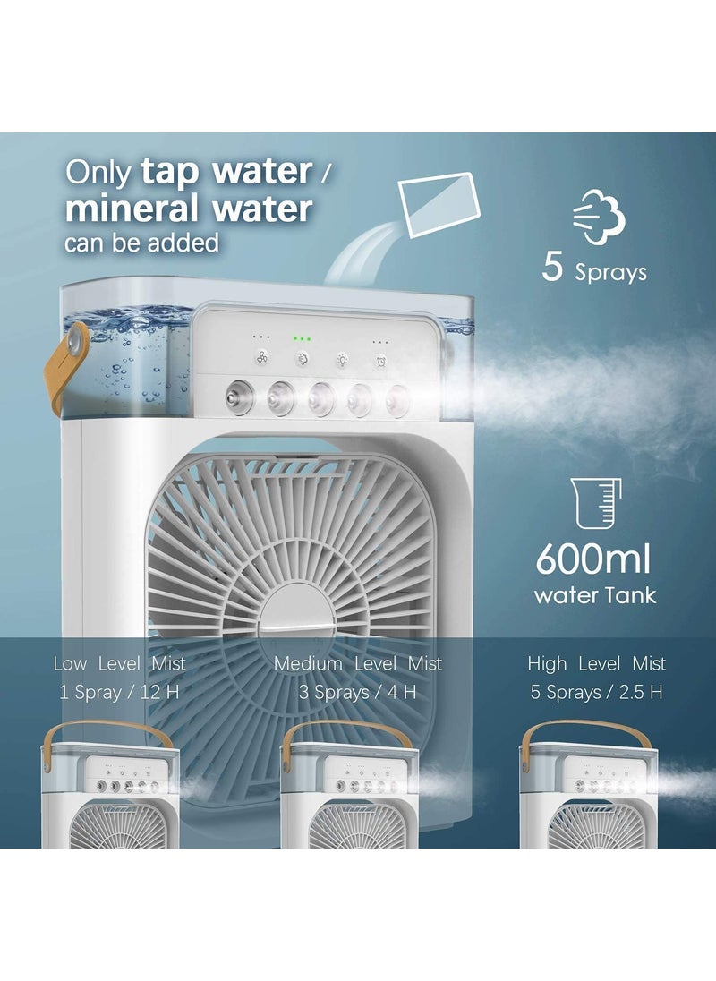 Dwariyan 3 in 1 Air Conditioner Mini Cooler For Room Cooling Mini Evaporative Portable Cooling Fan with 7Color LED 3 Speeds 5 Sprays Modes And Timer for Home Office Use