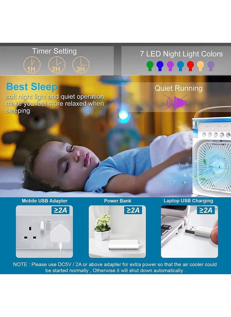 Dwariyan 3 in 1 Air Conditioner Mini Cooler For Room Cooling Mini Evaporative Portable Cooling Fan with 7Color LED 3 Speeds 5 Sprays Modes And Timer for Home Office Use