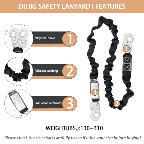 DIJJIG Fall Protection Safety Harnesses Full Body Roofing Construction Harness 5 Point Adjustment Harness Padded Black OSHA/ANSI COMPLIANT - Image 3