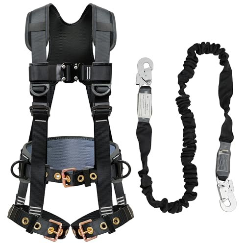 DIJJIG Fall Protection Safety Harnesses Full Body Roofing Construction Harness 5 Point Adjustment Harness Padded Black OSHA/ANSI COMPLIANT - Image 1