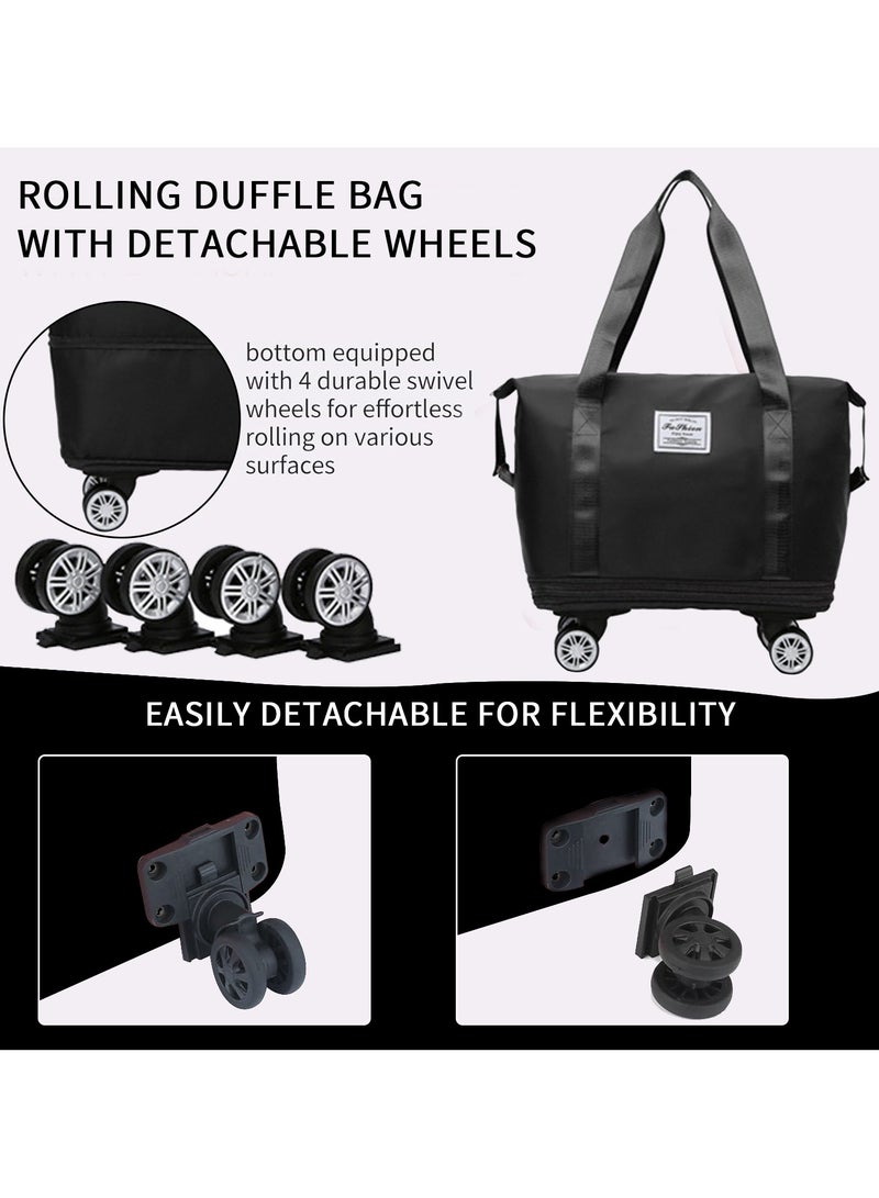 AUTOYSUR Rolling Duffle Bag with Wheels,Expandable Carry On Luggage Bag with Wheels,Foldable Duffle Bag for Travel,Weekend Bag for Women,Travel Duffel Bag with Spinner Wheels,Large Gym Bag (Black)  - Image 4
