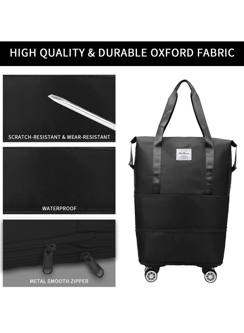 AUTOYSUR Rolling Duffle Bag with Wheels,Expandable Carry On Luggage Bag with Wheels,Foldable Duffle Bag for Travel,Weekend Bag for Women,Travel Duffel Bag with Spinner Wheels,Large Gym Bag (Black)  - Image 5
