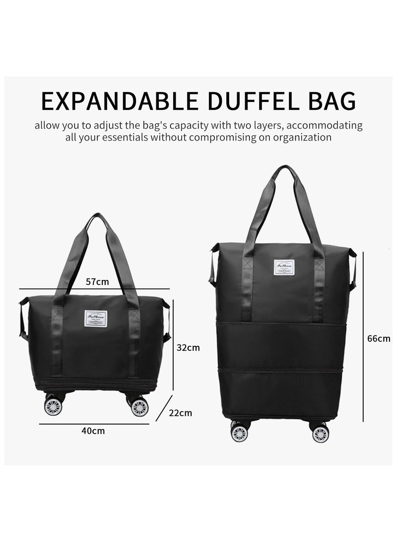 AUTOYSUR Rolling Duffle Bag with Wheels,Expandable Carry On Luggage Bag with Wheels,Foldable Duffle Bag for Travel,Weekend Bag for Women,Travel Duffel Bag with Spinner Wheels,Large Gym Bag (Black)  - Image 2