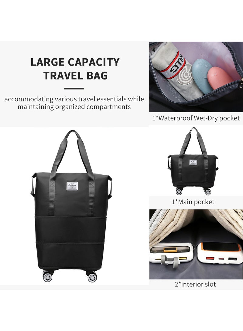 AUTOYSUR Rolling Duffle Bag with Wheels,Expandable Carry On Luggage Bag with Wheels,Foldable Duffle Bag for Travel,Weekend Bag for Women,Travel Duffel Bag with Spinner Wheels,Large Gym Bag (Black)  - Image 3