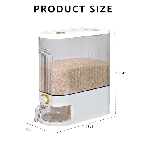 BERGFBV Rice Storage Container 10kg, Clear Food Grain Dispenser with Date Dial & Measuring Cup, Space-Saving Organizer for Rice, Cereal, Pet Food, Pasta - Image 2