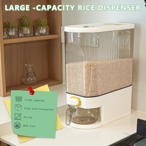 BERGFBV Rice Storage Container 10kg, Clear Food Grain Dispenser with Date Dial & Measuring Cup, Space-Saving Organizer for Rice, Cereal, Pet Food, Pasta - Image 4