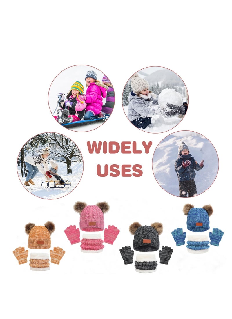 SYOSI Kids Winter Hat Gloves Scarf Set for 2-6 Years Old - Warm Knit Pompom Beanie Cap Neck Warmer Gloves Winter Warm Knitted Beanie Hat Scarf Gloves Set High Quality Pure Plush Black  - Image 5