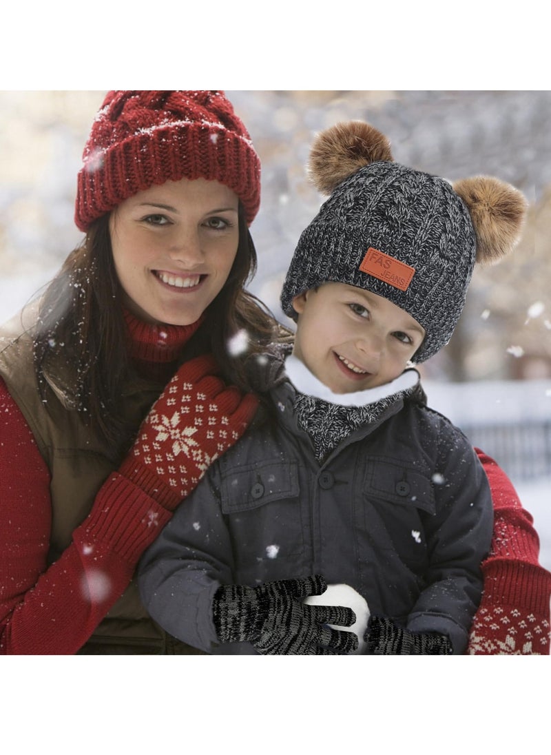 SYOSI Kids Winter Hat Gloves Scarf Set for 2-6 Years Old - Warm Knit Pompom Beanie Cap Neck Warmer Gloves Winter Warm Knitted Beanie Hat Scarf Gloves Set High Quality Pure Plush Black  - Image 4