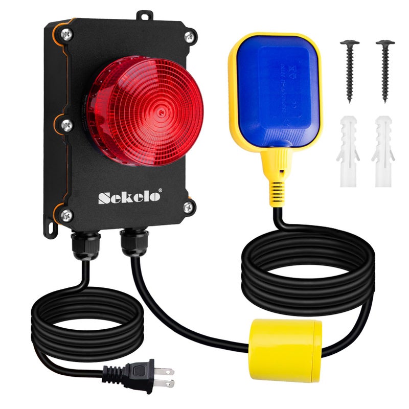Sump Pump AlarmSekelo High Water Alarm with 10ft Level Float Switch110dB Loud Alarm and High Brightness LED Indicator IP67 IndoorOutdoor UseIdeal for Septic Sump Pump Pond Water Tank