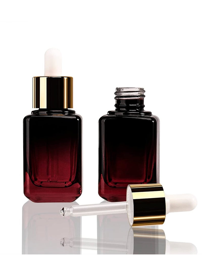 ست عبوات زجاجية بنية سعة 30 مل مع قطرات للإسقاط، زجاجات تسريب خالية مناسبة للسفر، زجاجات مُنحنية حمراء مربعة للزيوت الأساسية وعطور السوائل. - Image 2