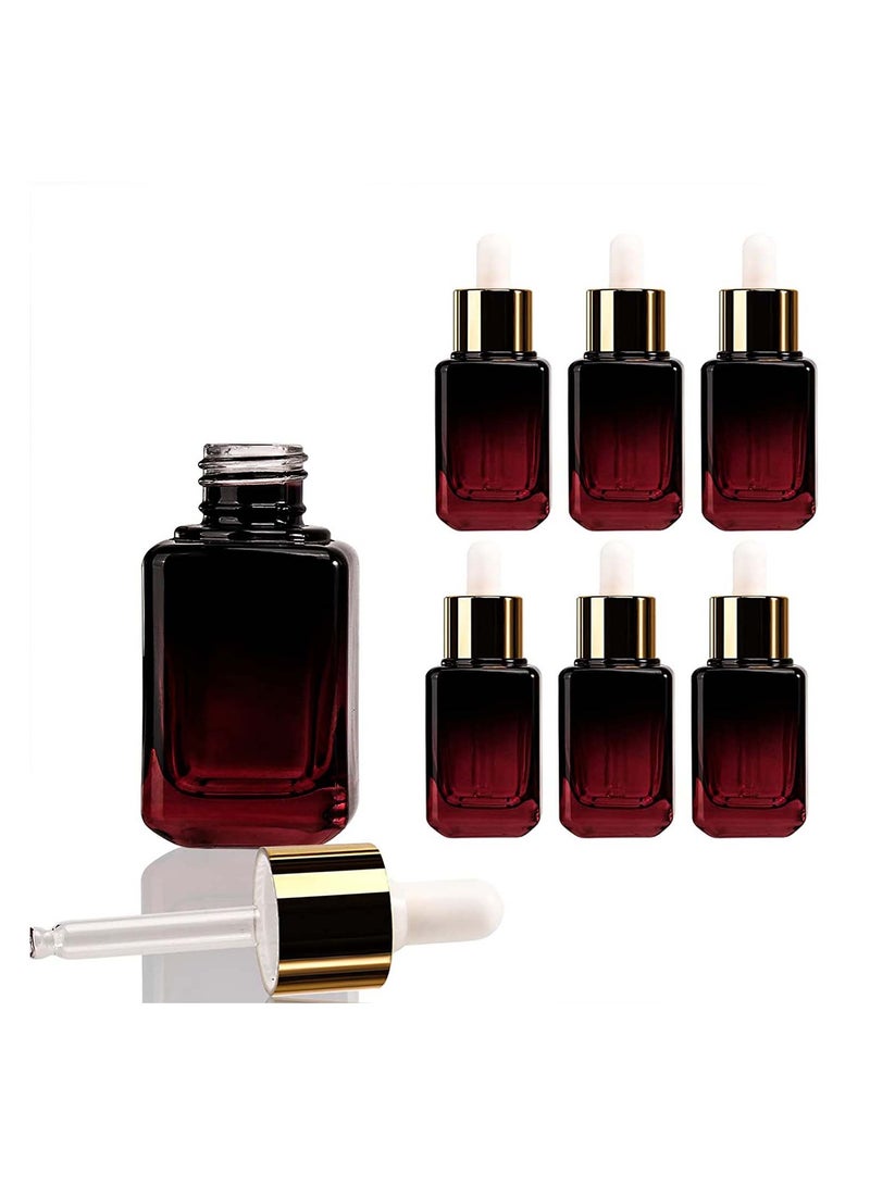 ست عبوات زجاجية بنية سعة 30 مل مع قطرات للإسقاط، زجاجات تسريب خالية مناسبة للسفر، زجاجات مُنحنية حمراء مربعة للزيوت الأساسية وعطور السوائل. - Image 1