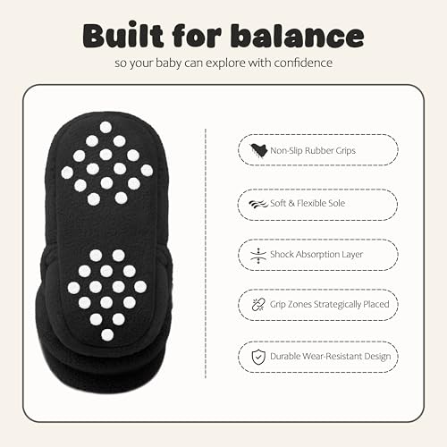 Bufims Baby Booties 0-3 Months Unisex Soft Fleece Newborn Booties With Non-Slip Sole House Slippers Shoes For Baby Gifts, Black - Image 5
