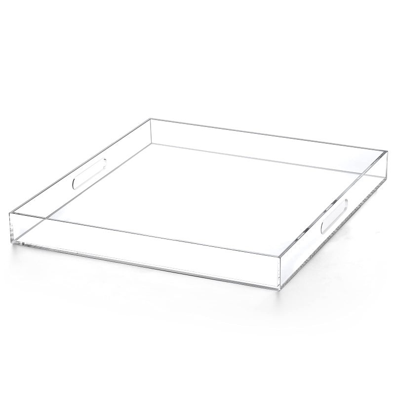 ATOZONE Clear Acrylic Ottoman Tray with Cutout Handles 20x20 Inch Over Sized Serving Tray Organizer Rubber Boot Tray Decorative for Living Room BedroomBathroom and Entryway Kitchen Tabletop