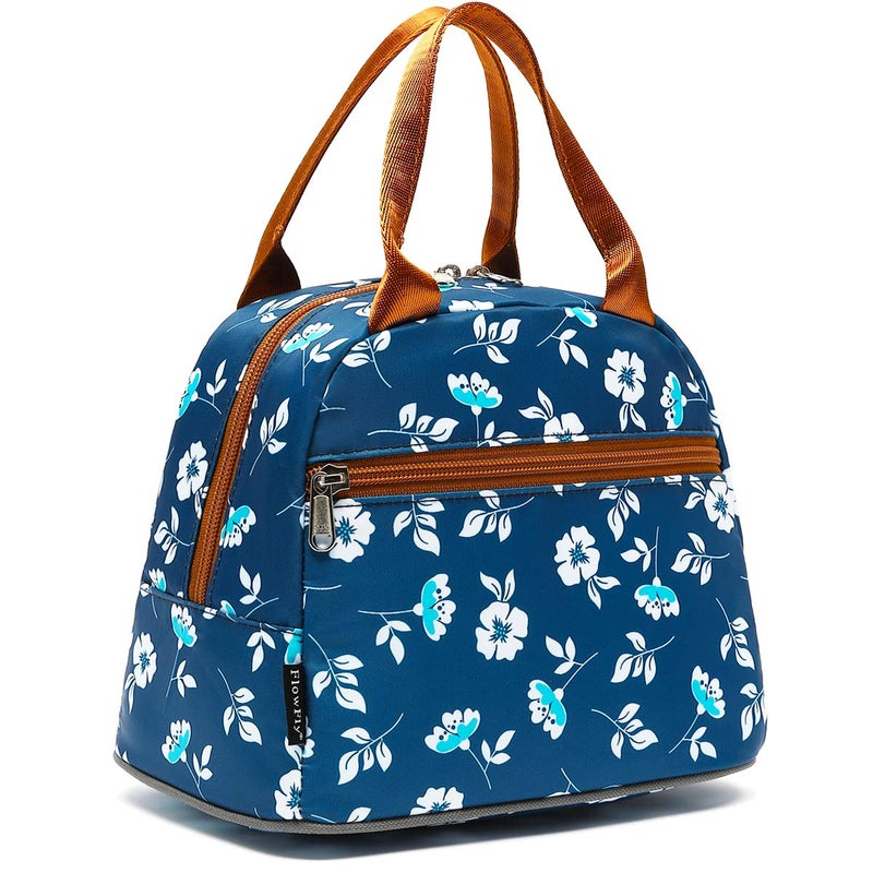 FlowFly Insulated Lunch Cooler Bag Tote Bag Organizer for WomenMen FloralWhite