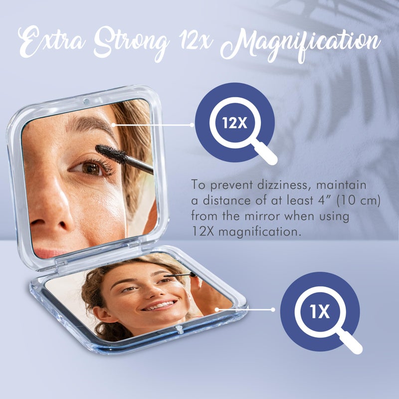 ميرورفانا مرآة مكياج صغيرة للسفر من Mirrorvana مع تكبير 12X و1X - صغيرة الحجم محمولة بحجم الجيب - مرآة مدمجة مكبرة لوضع مستحضرات التجميل عن قرب والملقط - مربعة 3.3 بوصة × 3.3 بوصة - Image 4