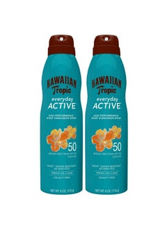 Hawaiian Tropic Hawaiian Tropic Everyday Active Spray Sunscreen Spf 50 6Oz | Hawaiian Tropic Sunscreen Spf 50 Sunblock Oxybenzone No Sunscreen Spray On Sunscreen Body Sunscreen Spray Spf 50 6Oz Each Twin Pack  - Image 1