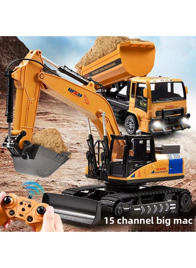 Generic Wen Zhuangyuan Digger Alloy Children's Remote Control Excavator Simulation Electric Excavator Automobile Engineering Vehicle Boy's Toy-Color:13-pass/Black-spray-color Box [alloy Bucket]]-Proportion:3 Body Batteries]  - Image 2