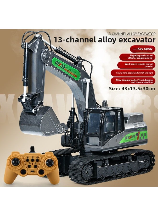 Generic Wen Zhuangyuan Digger Alloy Children's Remote Control Excavator Simulation Electric Excavator Automobile Engineering Vehicle Boy's Toy-Color:13-pass/Black-spray-color Box [alloy Bucket]]-Proportion:3 Body Batteries]  - Image 1