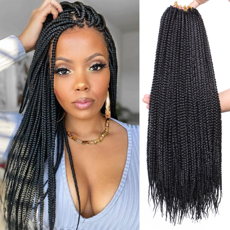 Xtrend 8 Packs 18 Inch Box Braids Crochet Hair 144 Strands Medium Knotless Box Braiding Hair Pre-looped Synthetic 3X Braids Hair Extension for Women (1B#) - Image 1