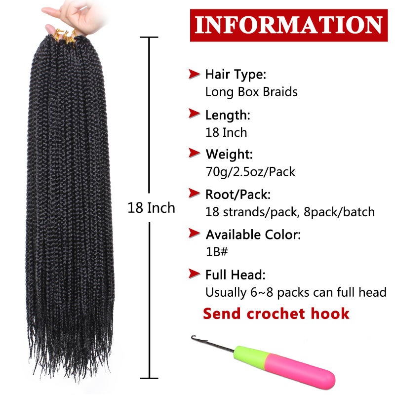Xtrend 8 Packs 18 Inch Box Braids Crochet Hair 144 Strands Medium Knotless Box Braiding Hair Pre-looped Synthetic 3X Braids Hair Extension for Women (1B#) - Image 3