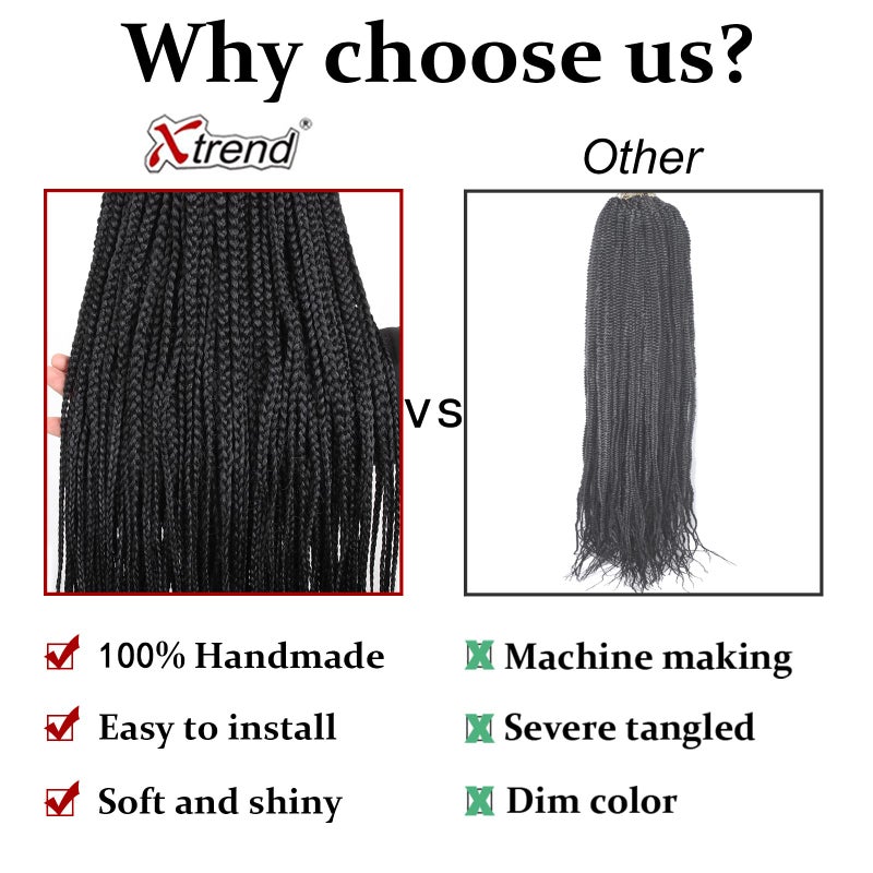 Xtrend 8 Packs 18 Inch Box Braids Crochet Hair 144 Strands Medium Knotless Box Braiding Hair Pre-looped Synthetic 3X Braids Hair Extension for Women (1B#) - Image 5