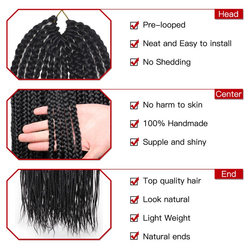 Xtrend 8 Packs 18 Inch Box Braids Crochet Hair 144 Strands Medium Knotless Box Braiding Hair Pre-looped Synthetic 3X Braids Hair Extension for Women (1B#) - Image 2