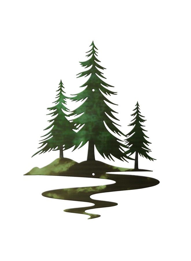 TYLCC Metal Pine Tree Wall Art Rustic Cedar Tree Wall Decor for Living Room Office Farmhouse, Forest Nature Lovers Gift, Forest Green - Image 1
