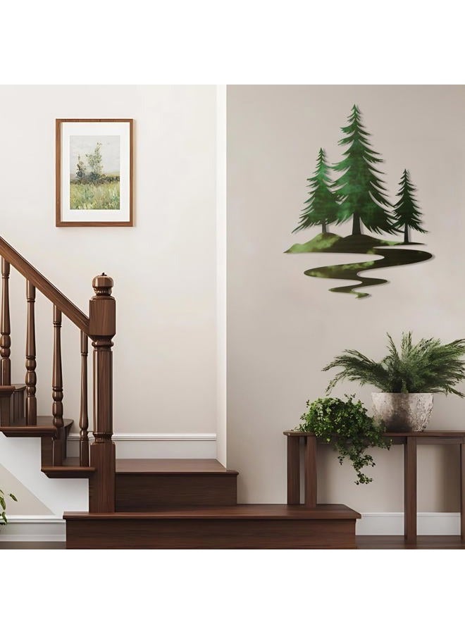 TYLCC Metal Pine Tree Wall Art Rustic Cedar Tree Wall Decor for Living Room Office Farmhouse, Forest Nature Lovers Gift, Forest Green - Image 2