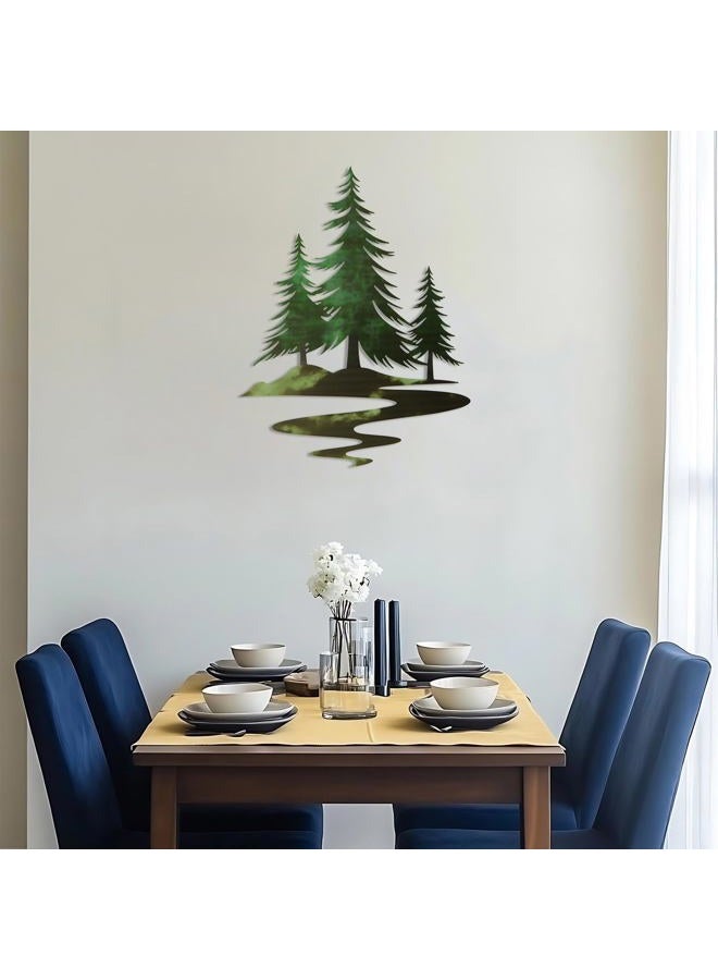 TYLCC Metal Pine Tree Wall Art Rustic Cedar Tree Wall Decor for Living Room Office Farmhouse, Forest Nature Lovers Gift, Forest Green - Image 3