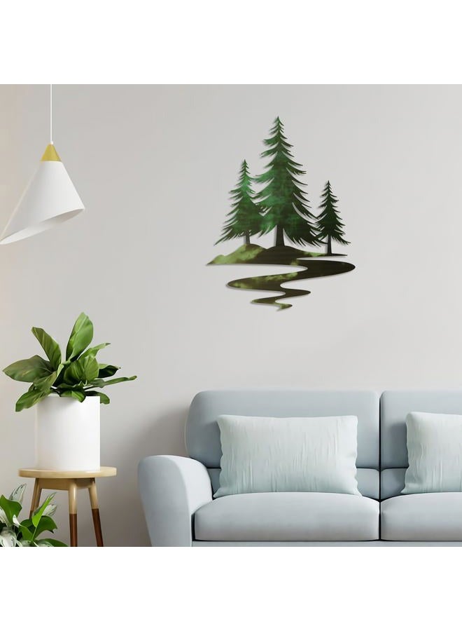 TYLCC Metal Pine Tree Wall Art Rustic Cedar Tree Wall Decor for Living Room Office Farmhouse, Forest Nature Lovers Gift, Forest Green - Image 4