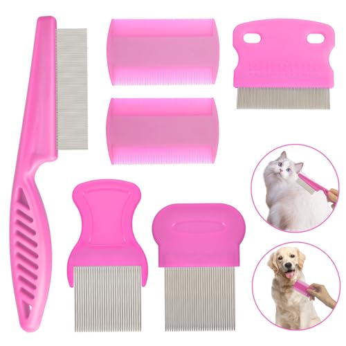 CAPHONT Flea Comb for Cats Dogs, 6 Pack Pet Lice Comb Set Pet Grooming Pets for Small, Medium & Large Pets（Pink） - Image 1