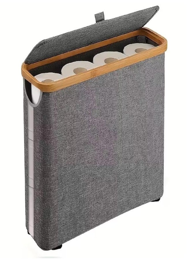 CRIYALE Toilet Paper Storage with Lid, Foldable - Large Capacity The Ultimate Bathroom Organizer, Waterproof Basket Space Saving Free Standing Wood Frame with Lid, Elegant Storage Container Box (Grey) - Image 1