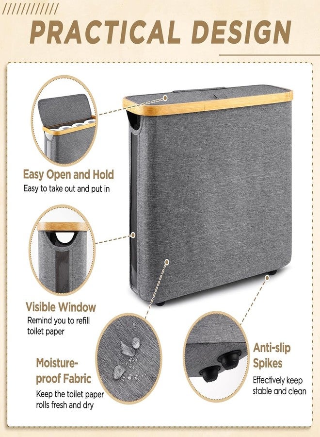 CRIYALE Toilet Paper Storage with Lid, Foldable - Large Capacity The Ultimate Bathroom Organizer, Waterproof Basket Space Saving Free Standing Wood Frame with Lid, Elegant Storage Container Box (Grey) - Image 4