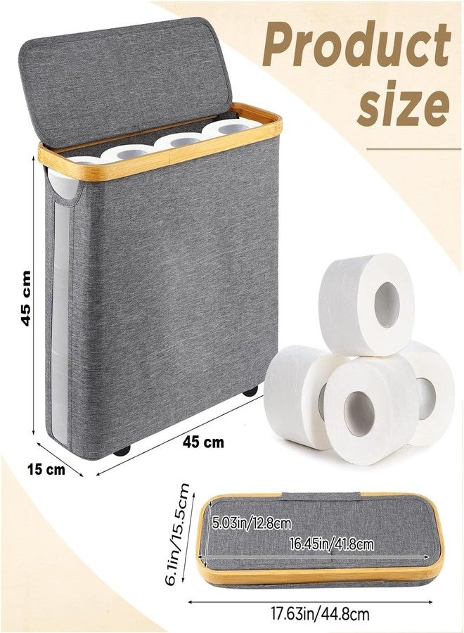 CRIYALE Toilet Paper Storage with Lid, Foldable - Large Capacity The Ultimate Bathroom Organizer, Waterproof Basket Space Saving Free Standing Wood Frame with Lid, Elegant Storage Container Box (Grey) - Image 2