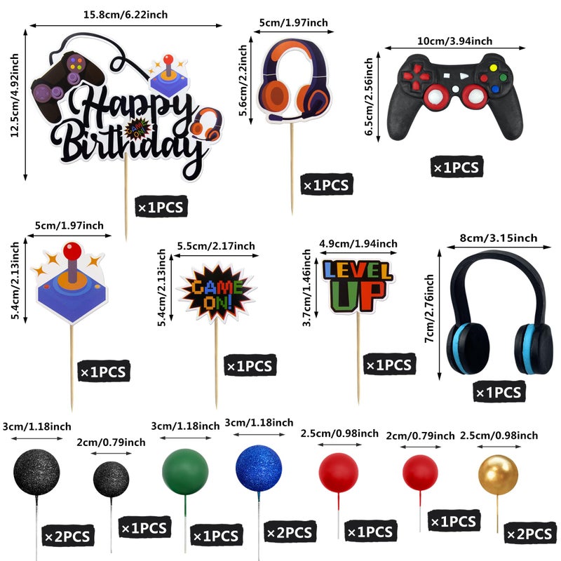 TOSPARTY Video Game Cake Toppers Video Game Happy Birthday Controller Headset Cake Decoration Ball Cake Decoration for Game Theme Birthday Party Cake Decoration (Blue Colorful) - Image 2