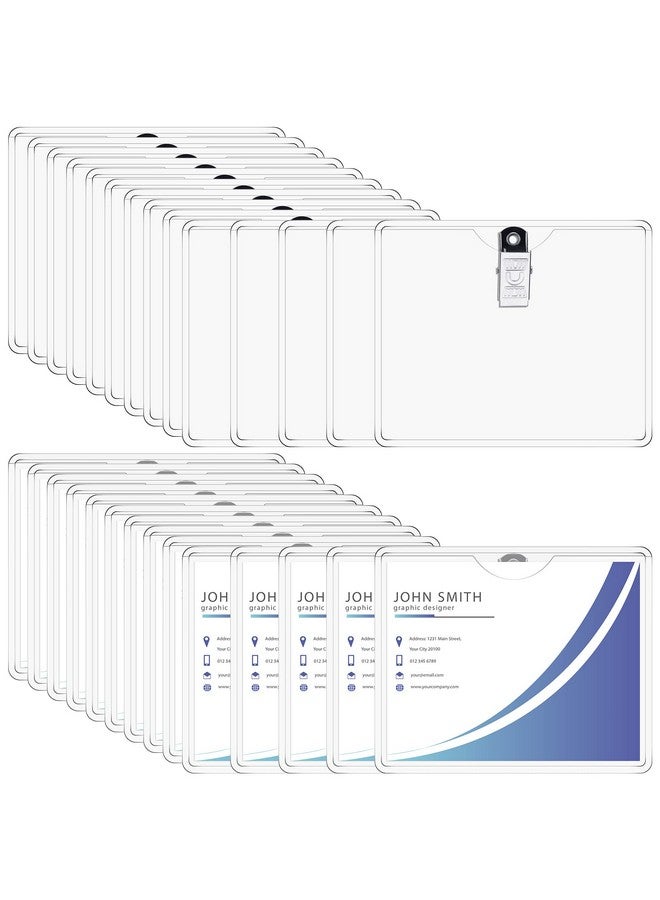 Eaasty 100 Pcs Clear Badge Holder Clip Name Tags Horizontal Pvc Id Holders For Badges Name Badges With Clips (2.25 X 3.5 Inch) - Image 1