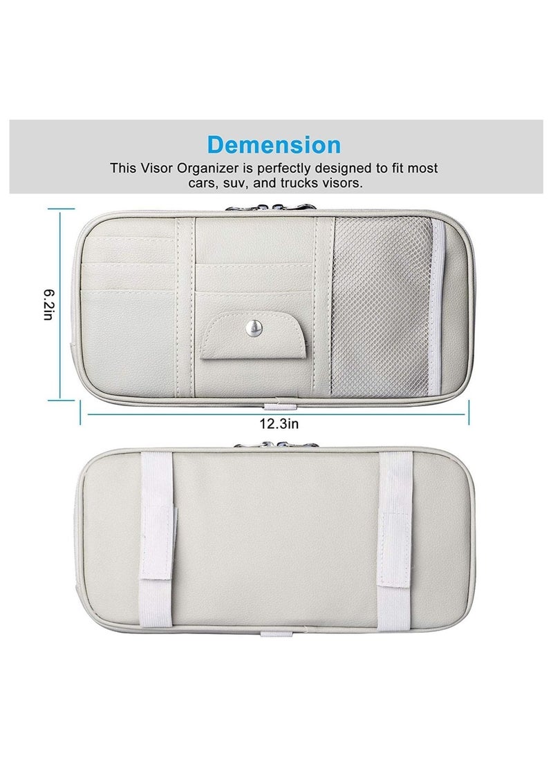SYOSI Car Sun Visor Organizer Car Truck SUV Storage Pouch Registration Holder Auto Interior Accessories Leather Pocket Organizer with Multi-Pocket Net Zipper for Card License Pen Key Document Sunglasses  - Image 3