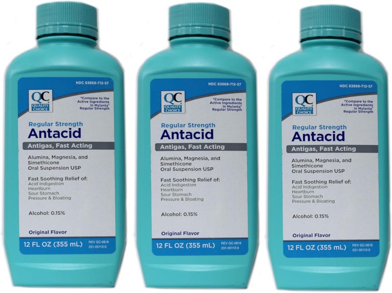 Quality Choice Pack Of 3 Regular Strength Antacid Liquid Original Flavor 12 Oz - Image 1