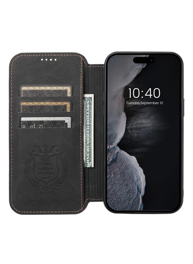 Suteni Case For iPhone 15 Pro Max J06 Retro Matte Litchi Texture Leather MagSafe Phone Case - Image 4