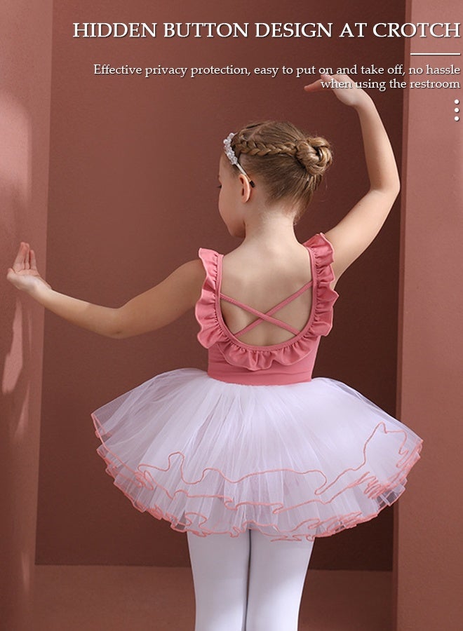 DUNISO Girls Ballet Leotards Toddler with Skirted,Skirted Leotards with Tutus Skirt Dance Dress with Lace Hemline, Ruffle Sleeve Dance Gymnastic Ballerina Ballet Outfit Dress, Mini Skirt Princess Dresses Dance Wear Clothes - Image 3
