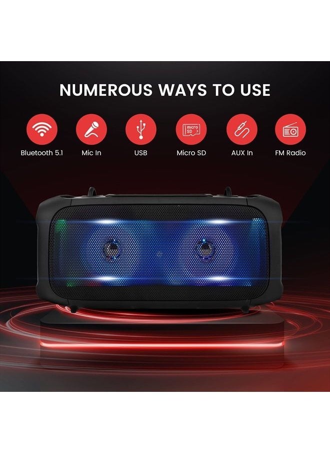 Pyle - Wireless Portable Bluetooth Boombox Speaker - 120W Rechargeable Boom Box Speaker Portable Barrel Loud Stereo System - Flashing LED, FM Radio/Aux/MP3/USB Flash Drive/Micro SD, & 1/4 in PPHP42B,Bla - Image 1