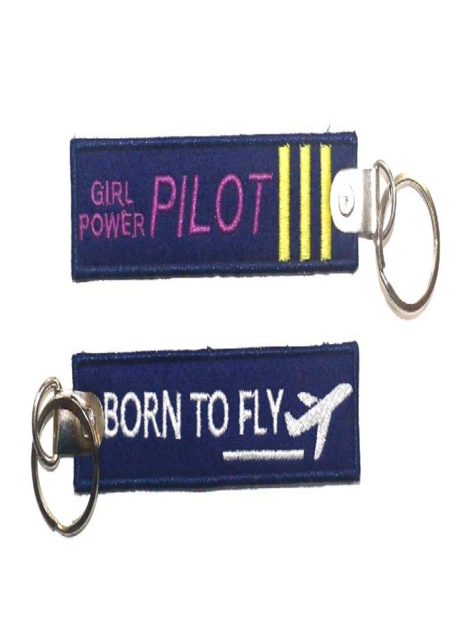 Pilot18 Girl Power Pilot Born to Fly Embroidery Aviation Pilot Keychain - Image 1