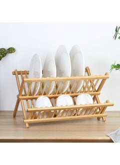 Loretta Bamboo Folding Dish Rack For 16 Plates Eco-Friendly And Durable Space-Saving Design Stylish Kitchen Organizer Perfect For Drying Plates And Utensils 42Ã—34Ã—24 Cm