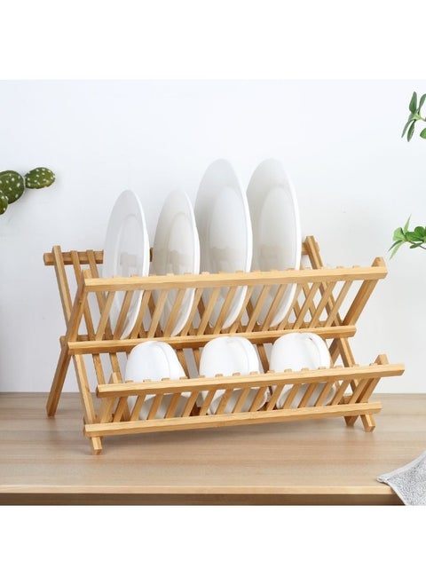 Loretta Bamboo Folding Dish Rack For 16 Plates Eco-Friendly And Durable Space-Saving Design Stylish Kitchen Organizer Perfect For Drying Plates And Utensils 42Ã—34Ã—24 Cm